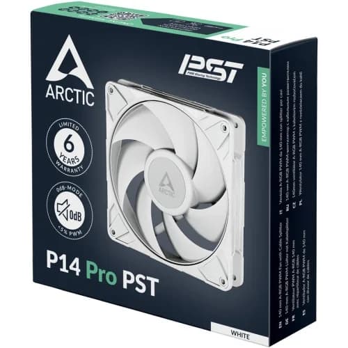Ventilator Arctic "P14 Pro PST", 140mm, 600 - 3000 RPM, FDB, 110 cfm, 4-Pin Fan Plug + 4-Pin Socket, lungime cablu 400 mm + 80 mm Daisy-Chain, alb, "ACFAN00317A" - 4895265000416 — miniatură
