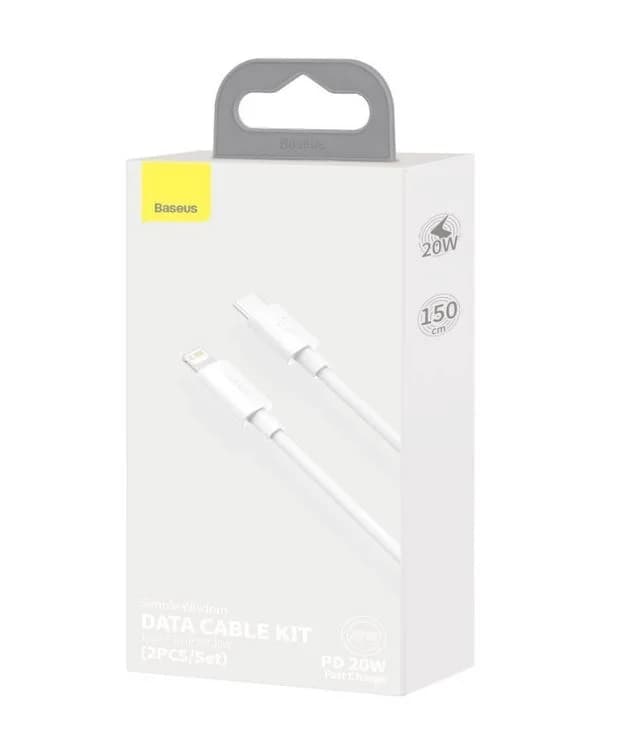 CABLU alimentare si date Baseus Simple Wisdom,Fast Charging Data Cable pt.smartphone,USB Type-C la Lighting PD 20W (2buc/set),1.5m, alb "TZCATLZJ-02" - 6953156230323 — miniatură