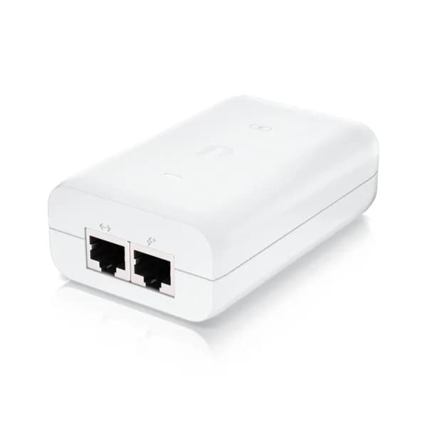 Ubiquiti U-POE+ adapter 30W, powers UniFi PoE+ devices, reduce dependency on PoE switch power, Contains RJ45 data input, AC cable with earth ground, and PoE+ output "U-POE-PLUS-EU" — miniatură