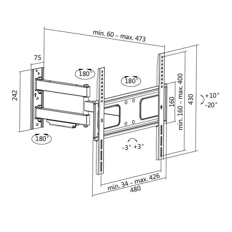 SUPORT de perete LOGILINK, pt 1 TV/monitor plat, diag. max 55 inch, inclinare, pivotare, orizontala, max 50 Kg, "BP0014" — miniatură