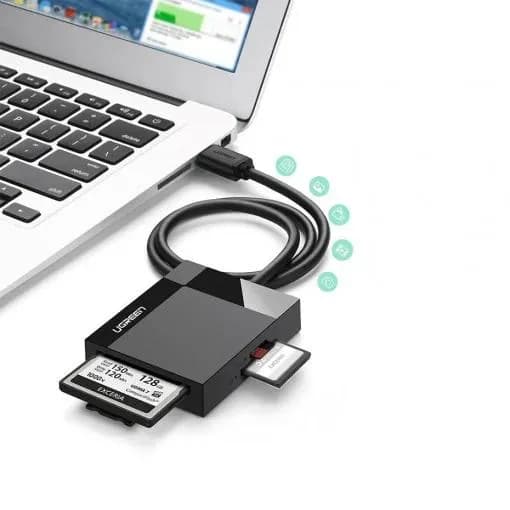 CARD READER extern Ugreen, "CR125" interfata USB-A 3.0, citeste/scrie: micro-SD/SD/TF viteza pana la 100Mbps, suporta carduri maxim 2 TB, lungime cablu 0.5m, gri "30333" - 6957303833337