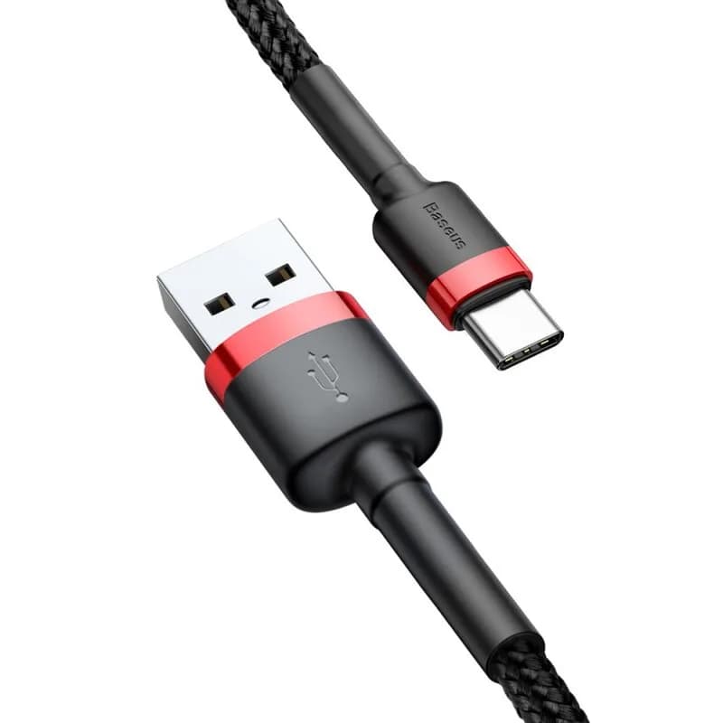 CABLU alimentare si date Baseus Cafule, Fast Charging Data Cable pt. smartphone, USB la USB Type-C 2A, 3m, rosu+negru "CATKLF-U91" - 6953156296350 — miniatură