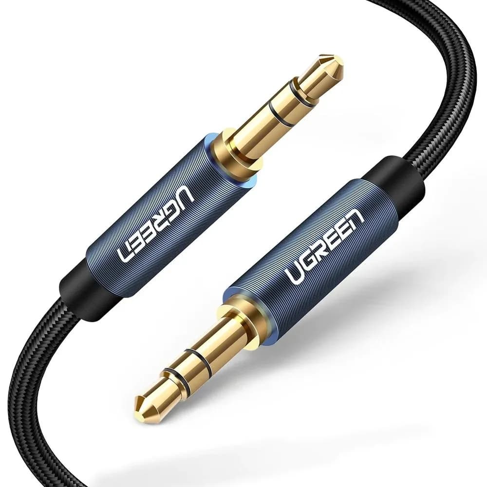 CABLU audio Ugreen, "AV112" stereo (3.5 mm jack T/T), conectori auriti, 2m, braided, albastru "10687" - 6957303816873