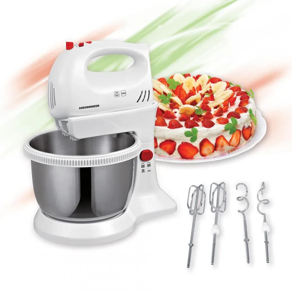Mixer cu bol Heinner HMBR-300W, Bol rotativ din inox, capacitate: 3.4 L putere: 300W, 5 viteze+Turbo, buton de blocare, accesorii: palete pentru framantare si teluri din inox — miniatură