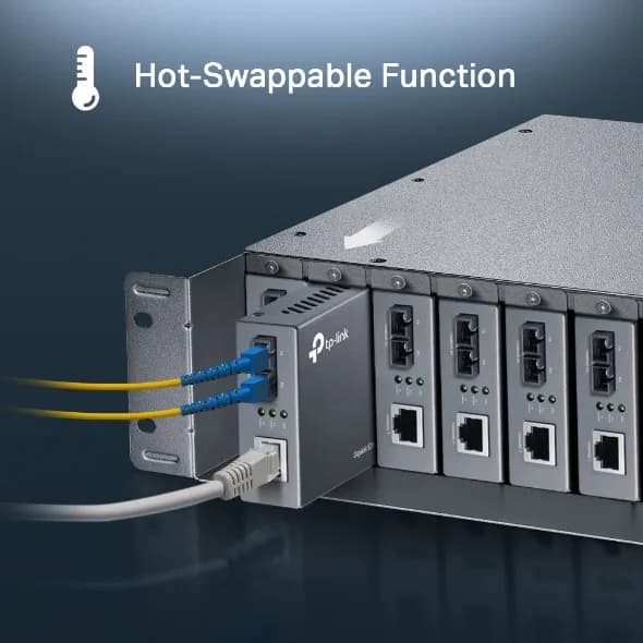 SASIU RACKABIL " TL-MC1400 "TP-LINK 14-sloturi media convertor fara management, rack 19-inch, suport sursa de alimentare redundanta, o sursa AC inclusa "MC1400" — miniatură
