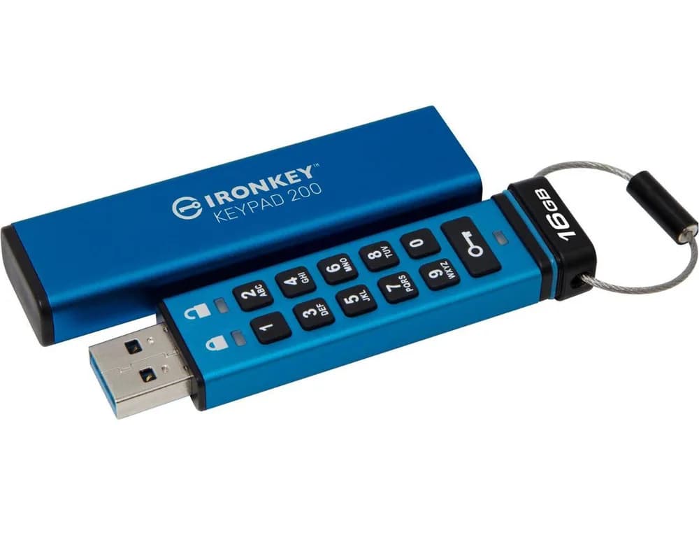 Memorie USB Kingston Keypad 200 16 GB, USB 3.2, Albastru — miniatură