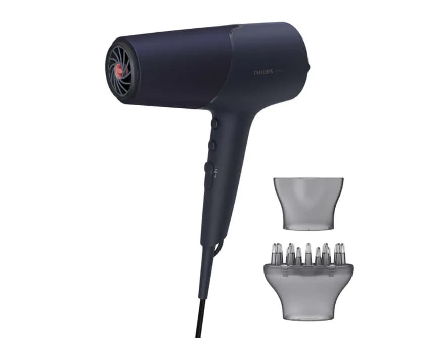 Uscator de par Philips BHD510/00, 2300W, tehnologie ThermoShield, ingrijire cu ioni, 2 setari de viteza, 3 setari de temperatura, difuzor, cap de coafare 11 mm, Albastru inchis metalizat — miniatură