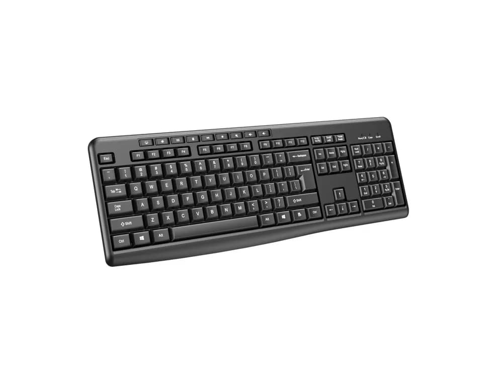 Tastatură wireless 2.4G SRXK-SKB706W, Tastatură: cu rând independent de taste multimedia, Mod Wireless: 2.4G, Număr taste: 104 + 9 taste rapide, Material: ABS, Culoare: Negru, Chipset: Huntersun, Tip interfață: USB,  Dimensiune: 442*152*25mm ; 440g, Baterie: 1*AAA (nu este inclusă)