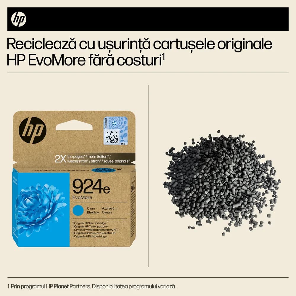 Cartus Cerneala Original HP Cyan, nr.924E, pentru OJ Pro 8122e|8132e, 0.8K, incl.TV 1.2 RON, "4K0U7NE" — miniatură