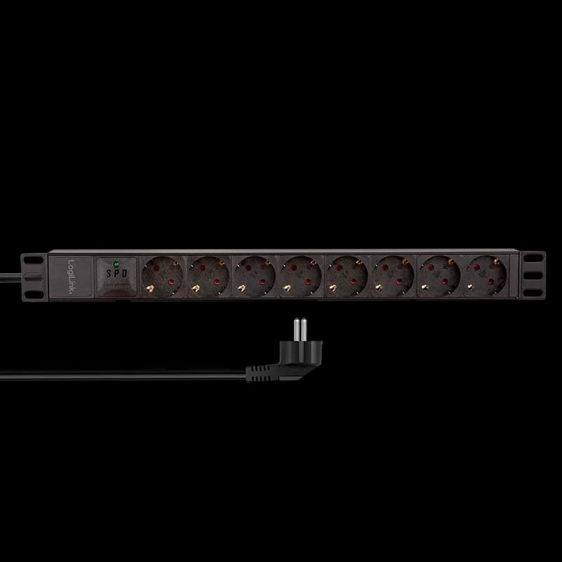 PDU LOGILINK 1U pt. rack 19 inch, 8 prize Schuko, intrare Schuko, max 16 A, prot. suprasarcina, IP20, 2 m, negru, "PDU8C04"