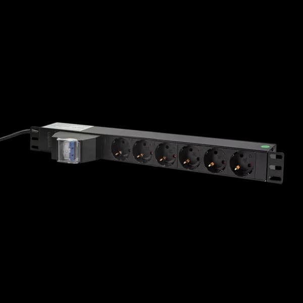 PDU LOGILINK 1U pt. rack 19 inch, 6 prize Schuko, intrare Schuko, max 16 A, circuit intrerupere 2 poli, 2 m, "PDU6C02"