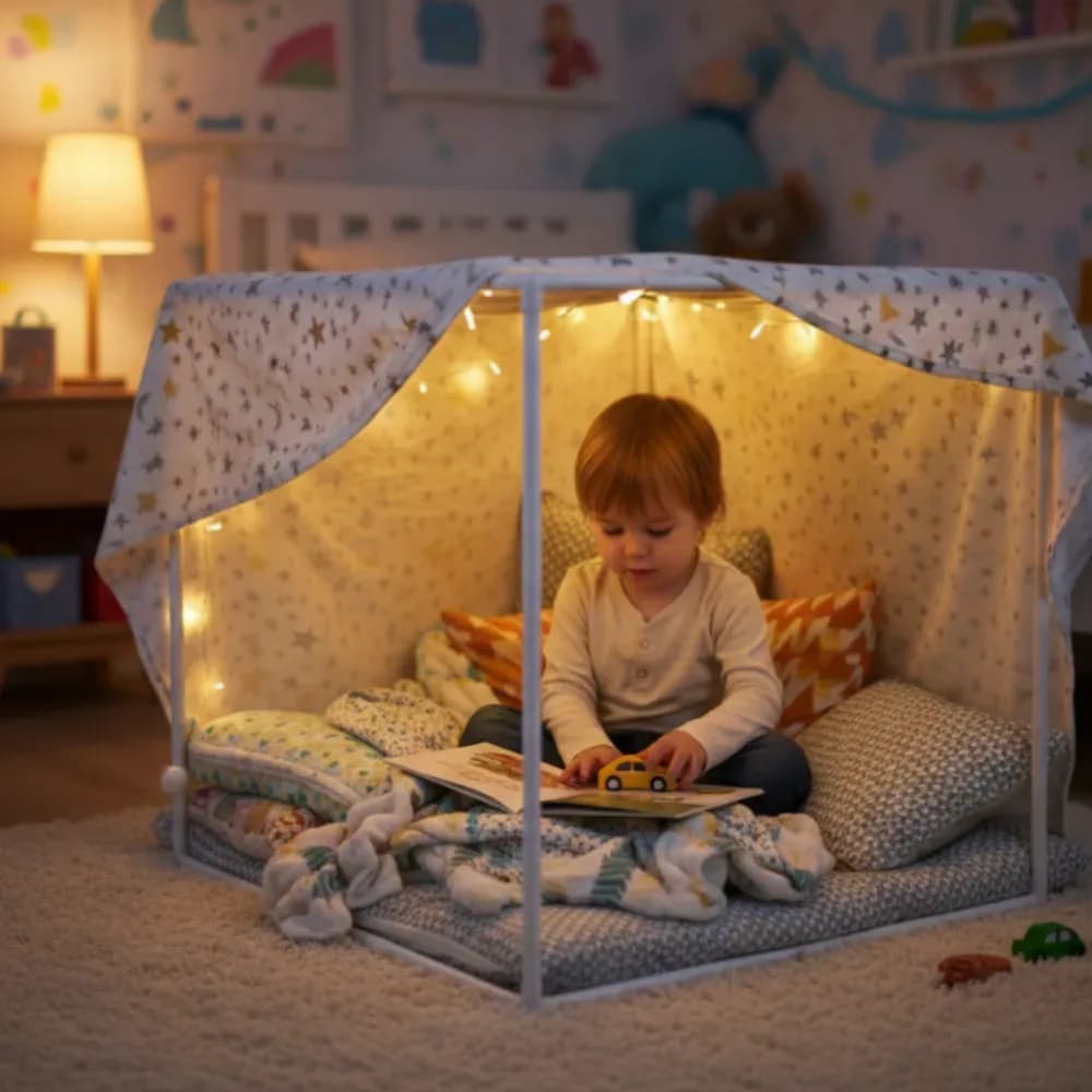 Cadru din plastic alb pentru cort - joaca senzoriala pentru interior si exterior - 1m x 1m — miniatură