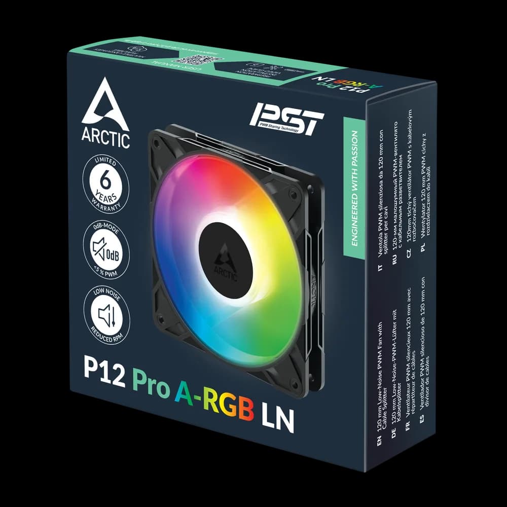 Ventilator Arctic "P12 Pro A-RGB LN", 120mm, 450 - 2000 RPM, FDB, 49 cfm, 4-Pin Fan Plug + 4-Pin Socket/3-Pin A-RGB Plug + 3-Pin Socket, negru, "ACFAN00344A" — miniatură