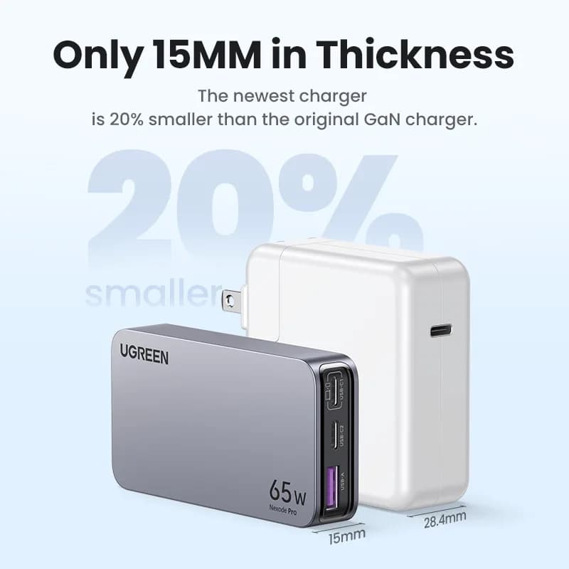INCARCATOR retea Ugreen Nexode Pro GaN "X753" Quick Charge 65W, ultra-slim, 2 x USB Type-C, 1 x USB, gri "25356" - 6941876223565 — miniatură