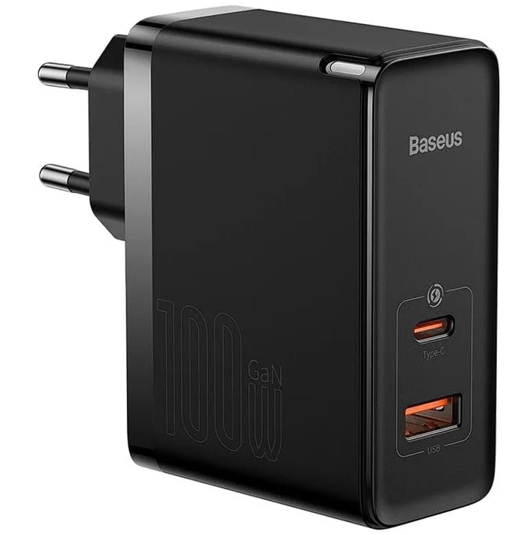 INCARCATOR retea Baseus GaN5 Pro, Quick Charge 100W, 1 x USB, 1 x USB Type-C, include cablu USB Type-C la USB Type-C 100W 1m, negru "CCGP090201" - 6932172608958 — miniatură