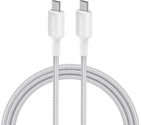 Cablu alimentare si date Anker, USB Type-C (T) la USB Type-C (T), 0.9m rata transfer 480 Mbps, 60W, invelis nylon, braided, alb, "A81F5G21" - 0848061019612