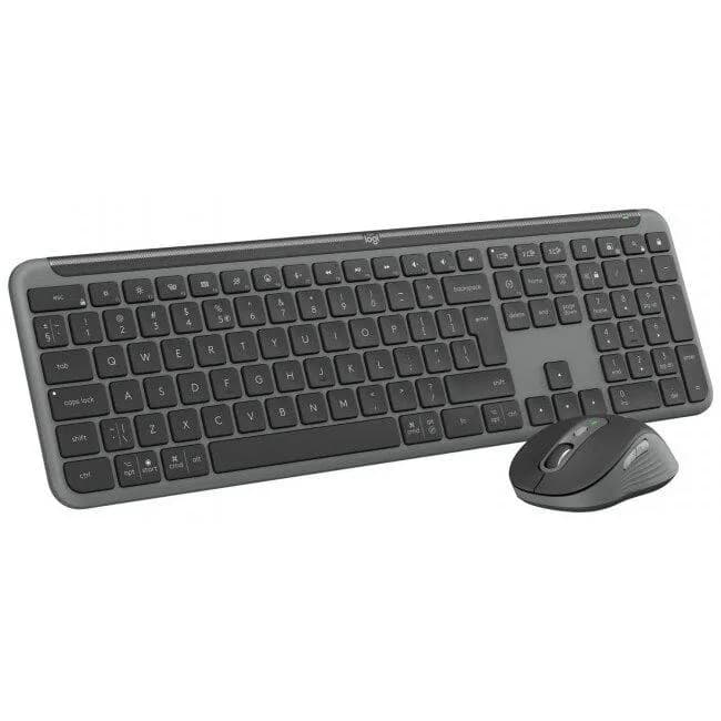 Kit wireless tastatura si mouse Logitech MK950 Signature Slim Combo, taste numerice, gri