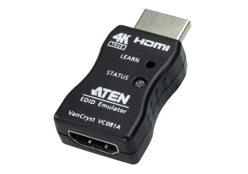Emulator 4K HDMI EDID Aten VC081A-AT. Rezoluție video maximă: 3840 x 2160 Pixel. Culoarea produsului: Negru, Material carcasă: Din material plastic. Video Type portul: HDMI. Produse per cutie ambalaj (exterior): 20 buc., Greutate netă cutie ambalaj (exterior): 1,64 kg, Lungime cutie ambalaj