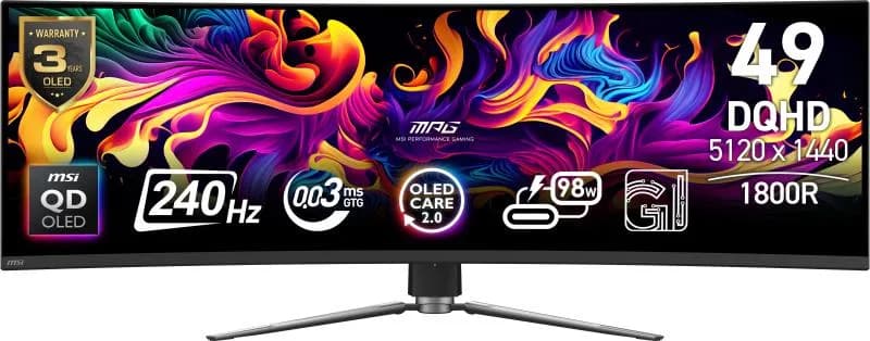 Monitor Consumer MSI MPG 491CQPX QD-OLED, 49", 5120 x 1440 pixeli, Black