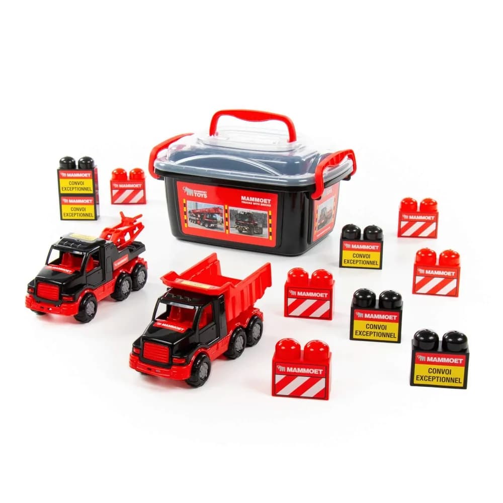 Set masinute si cuburi constructii - Mammoet, 28.5x19.5x15.5 cm, Polesie