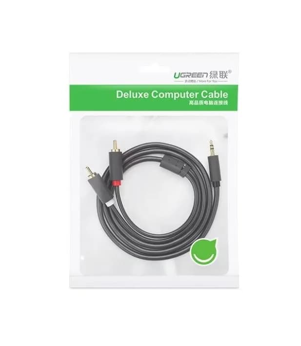CABLU audio Ugreen, "AV102" stereo 3.5 mm jack (M) la 2 x RCA (T), 0.25m, conectori auriti, gri "10561" - 6957303815616 — miniatură