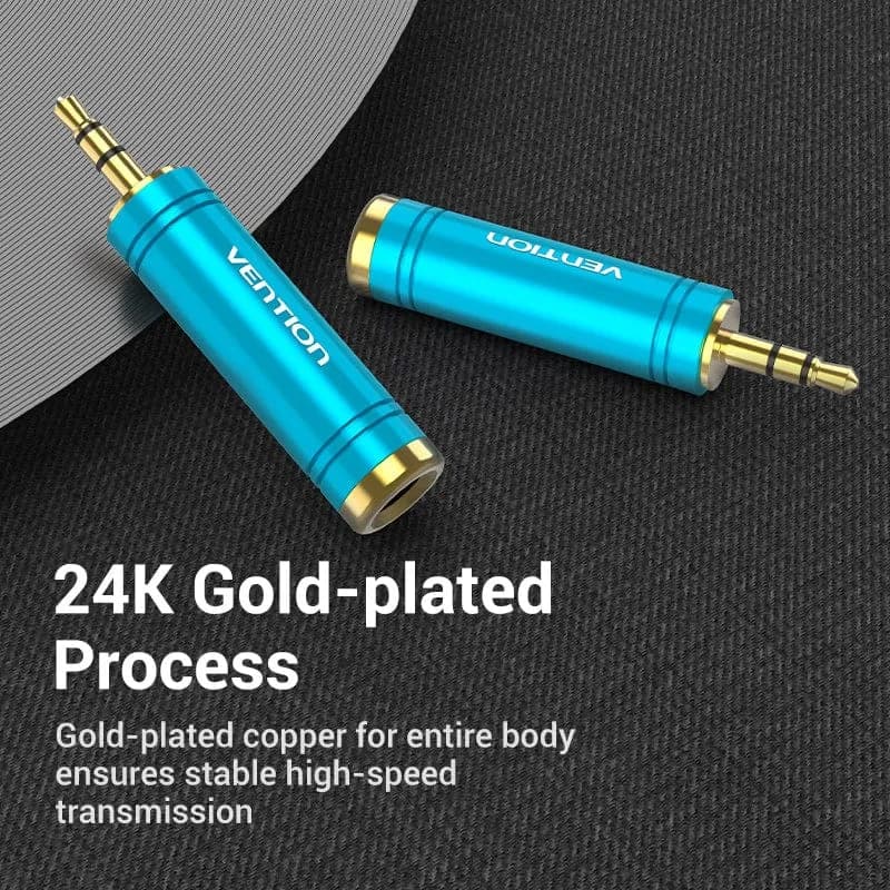 Adaptor audio Vention, Jack 6.35mm (M) la Jack 3.5mm (T), conectori auriti, albastru, "VAB-S04-L" — miniatură