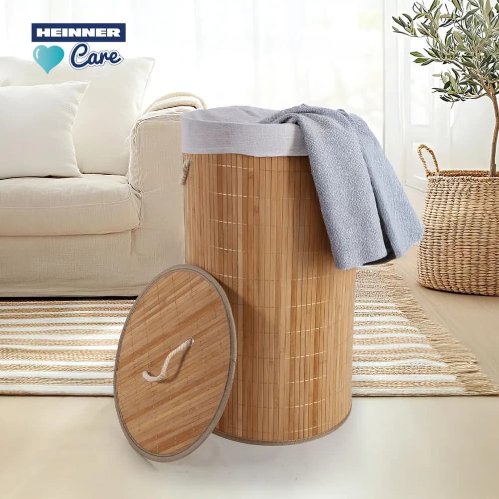 COS DE RUFE ROTUND DIN BAMBUS, 35x60 CM, 55 L — miniatură