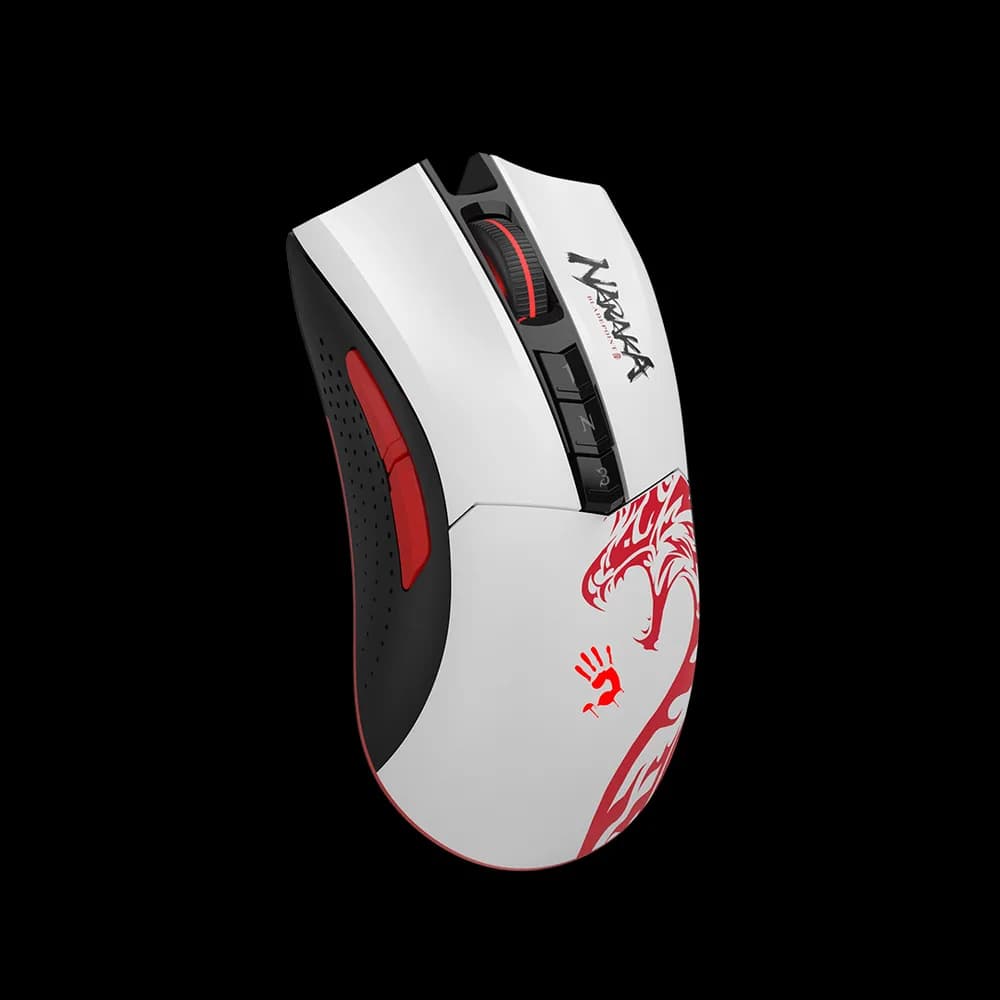 MOUSE A4tech - gaming, "Bloody co-branded Naraka", wireless, 2.4GHz, optic, 5000 cpi, butoane/scroll 8/1, alb, "R90 Plus" (include TV 0.18lei) — miniatură