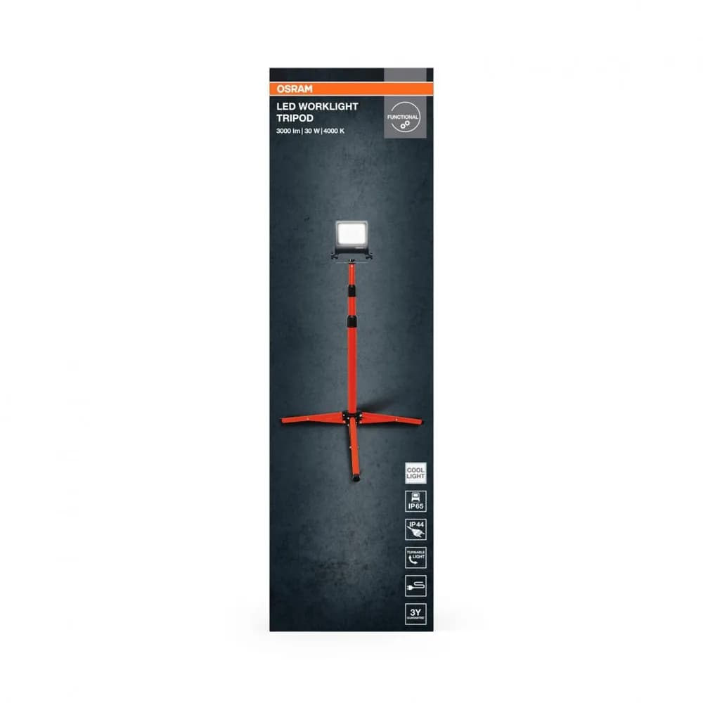 Proiector LED (lampa de lucru) cu stativ OSRAM Worklight Tripod, 30W,220-240V, 2700 lm, lumina neutra(4000K), IP65/IK06/IP44, inaltime ajustabila 1.8m, Aluminiu
