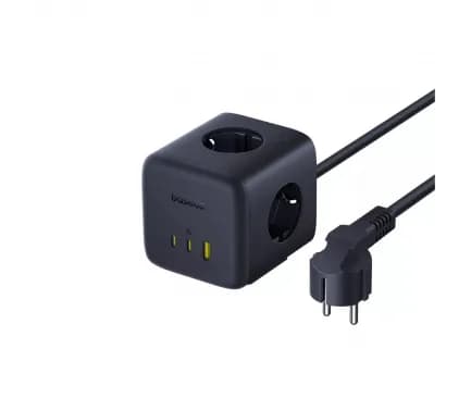 INCARCATOR RETEA Baseus EnerFill FA11 Cube Powerstrip, QC 67W, 3 x AC, 1xUSB Type-C, 1 x USB, lungime cablu 1.5m, negru "E00082100123-00" - 6932172687526