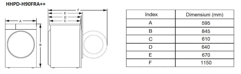 Uscator de rufe HEINNER HHPD-H90FRA++, 9 kg, Clasa: D, Alb — miniatură