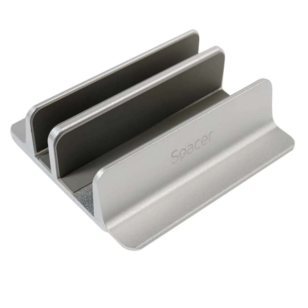 STAND SPACER vertical, notebook 14/17", dublu, protectie impotriva zgarieturilor, latime ajustabila, argintiu, aluminiu sablat, "SPS-Vertical" — miniatură