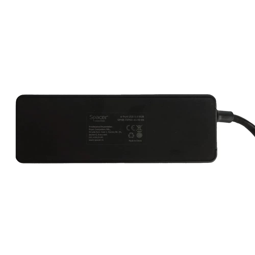 HUB extern SPACER, porturi USB:USB 3.0 X 4, 5V in (Type-C), conectare prin TYPE-C, cablu 15cm, ABS, "SPHB-TYPEC-4U30-09" — miniatură