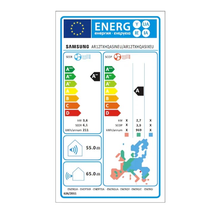 Aparat aer conditionat Samsung AR12TXHQASI, 12000 BTU, clasa energetica A++/A, inverter — miniatură