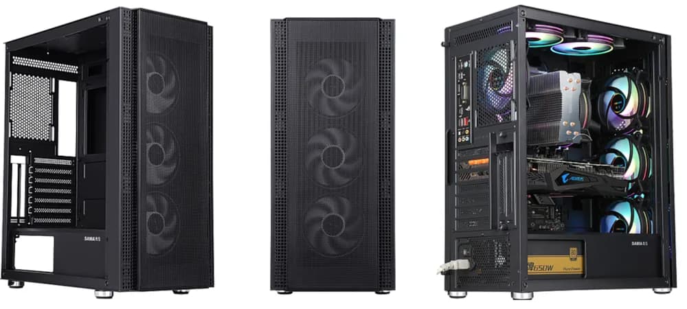 Carcasa gaming Serioux Quantum, fara sursa, tip middle tower, capac superior cu filtru magnetic de praf, panoul lateral: sticla securizata, sasiu: SPCC 0.6T, USB2.0x2+HD Audio, USB 3.0 x1, porturi rezervate pentru ventilator:, față: 3 x ventilatoare fixe de 120mm(incluse)ARGB, suportă cooler pe — miniatură