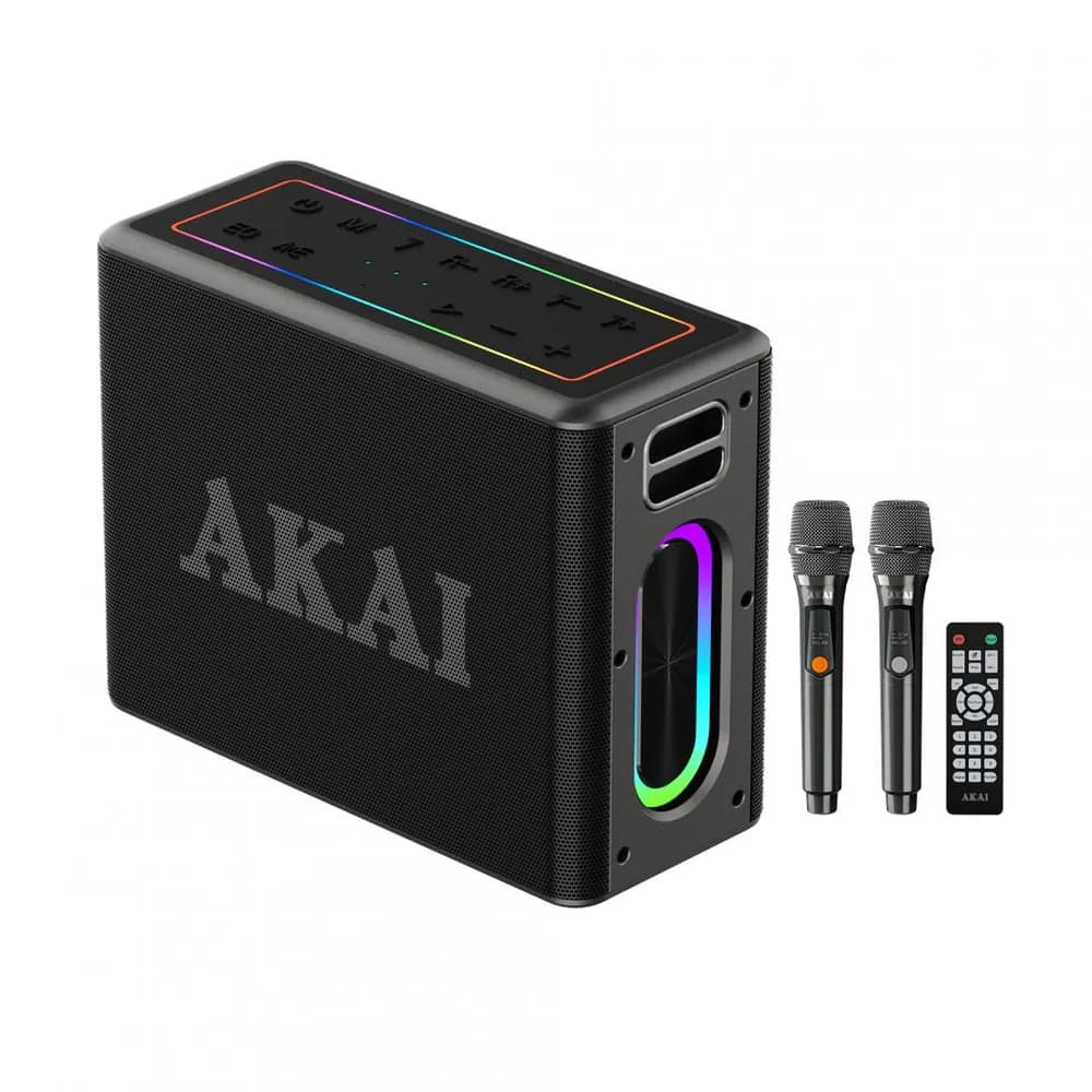 Boxa portabila Akai cu 2 micfrofoane wireless IPX6-80W — miniatură