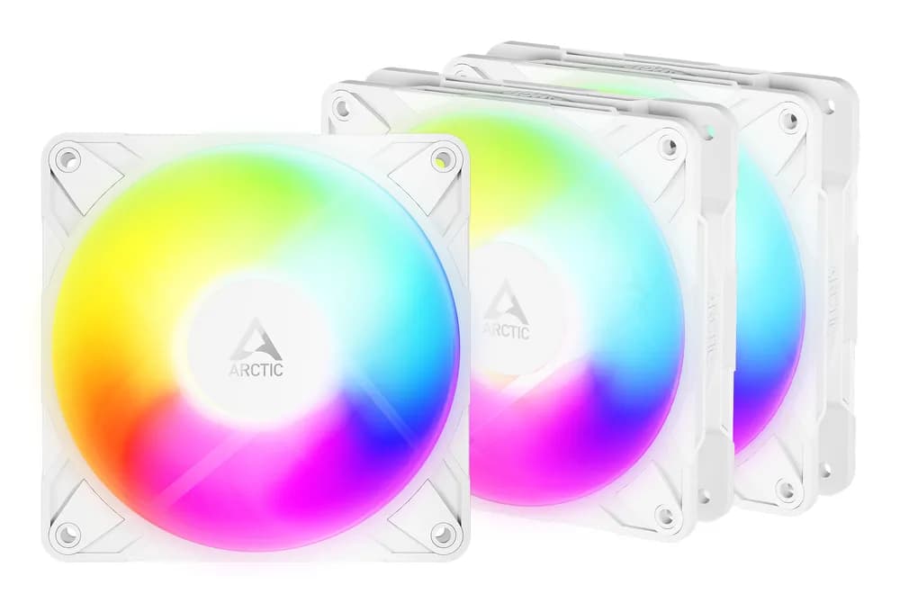 Set 3 ventilatoare Arctic "P12 Pro Reverse A-RGB (White) - 3 Pack", 120mm, 500 - 3000 RPM, FDB, 73 cfm, 4-Pin Fan Plug + 4-Pin/3-Pin A-RGB Plug + 3-Pin Socket, alb, "ACFAN00334A"