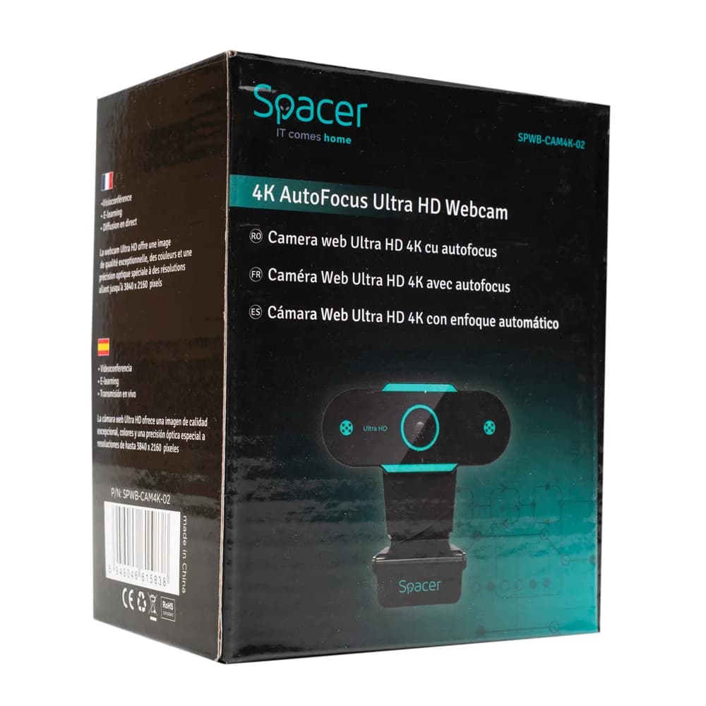 CAMERA WEB SPACER Ultra-HD 4K cu autofocus si rezolutie video 3840 x 2160, black "SPWB-CAM4K-02" — miniatură