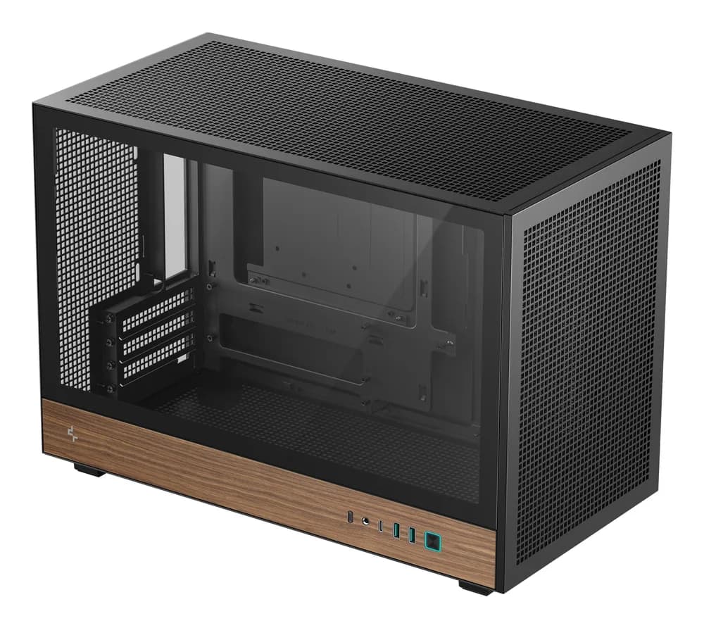 CARCASA DeepCool "CH260 WOOD", mini tower, gaming, fara sursa, suporta 6xfan, PSU shroud, USB Type-C x 1, USB 3.1 gen1 x 2, audio+mic, 4 sloturi expansiune, negru, "R-CH260-BKNWM0-G-1"
