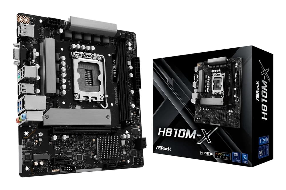Placa de baza AsRock "H810M-X ", skt. LGA 1851, chipset Intel H810, mATX, 2 x DDR5 max. 128 GB, USB 3.2 gen1 A, Type-C, USB 2.0, 2.5 GHz Lan, 4 x SATA, 2 x M.2, PCIe 4.0, HDMI, VGA, DisplayPort, "H810M-X " — miniatură