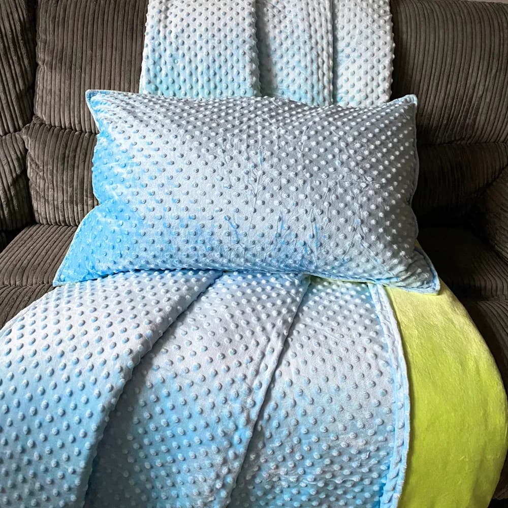 Patura cu greutati mica 3kg (90 x 100) Albastru/Verde cu fata de perna — miniatură