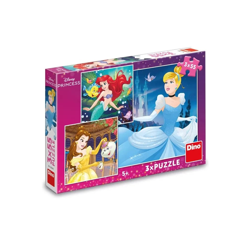 Puzzle 3x55 piese, Printesele Vesele - DINO TOYS — miniatură