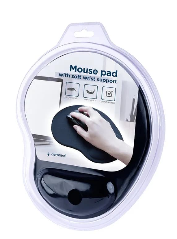MousePAD GEMBIRD, cauciuc si material textil, 240 x 200 x 4 mm, suport ergonomic, negru, "MP-ERGO-01" — miniatură