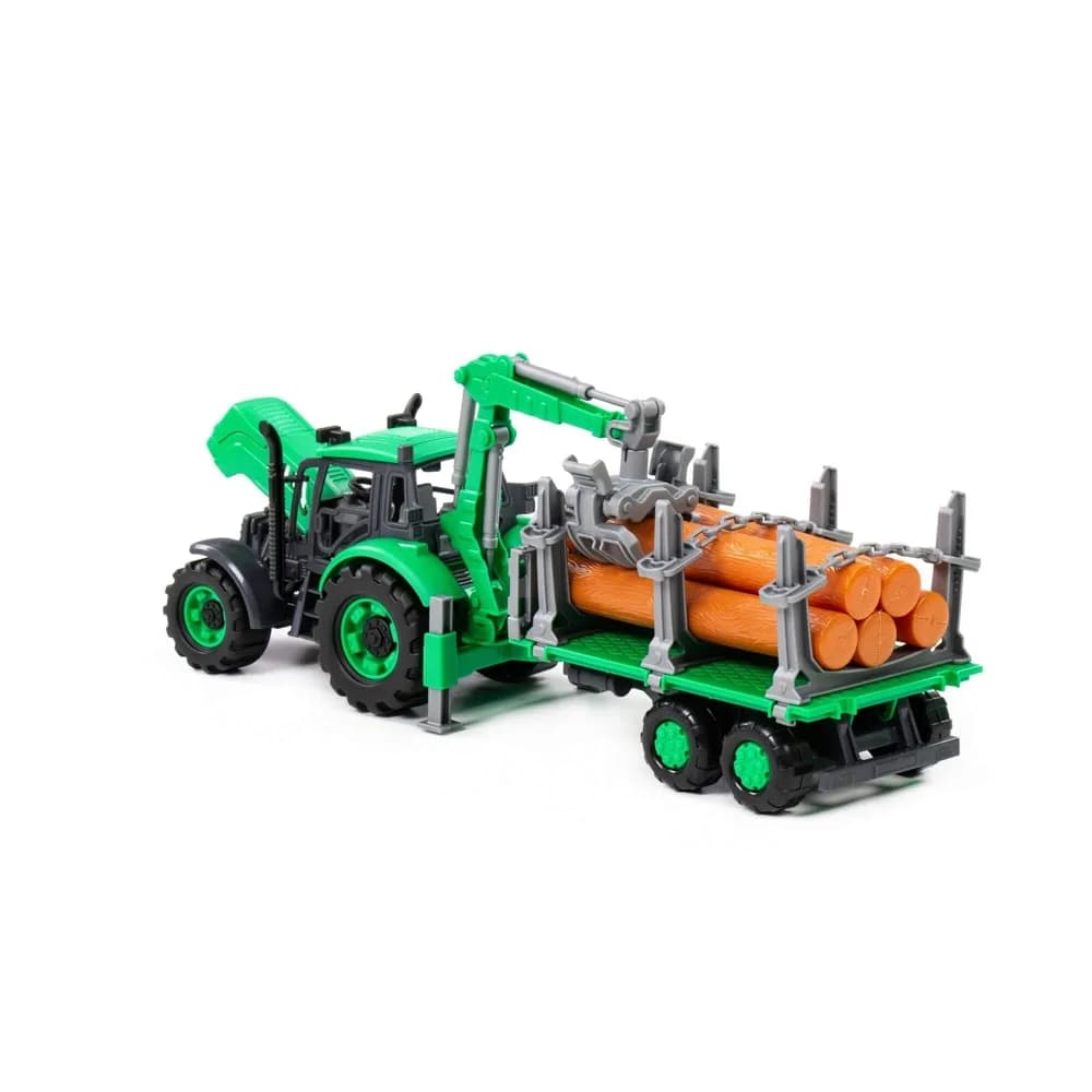 Tractor cu remorca lemne - Progresso, 40x11.5x17 cm, Polesie — miniatură