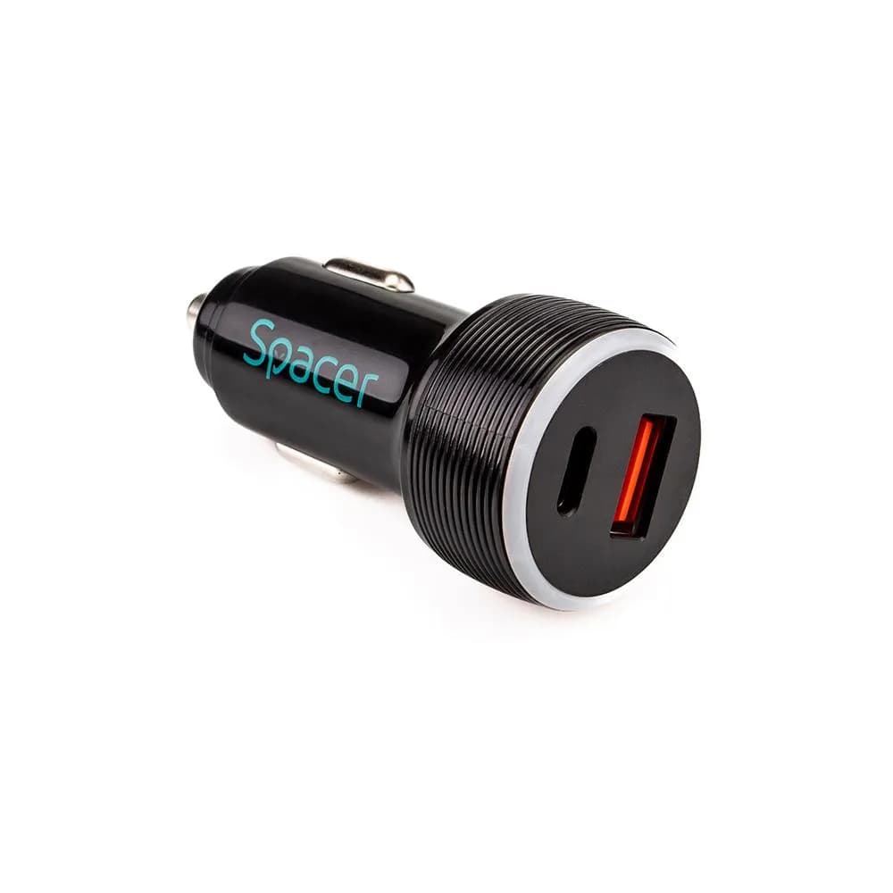 Alim. auto Spacer USB-A&C 17W negru — miniatură