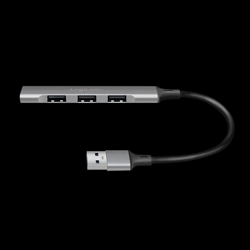 HUB extern LOGILINK, porturi USB: USB-A 3.0 x 1 + USB-A 2.0 x 3, conectare prin USB-A, aluminiu, prot. supracurent, supratensiune, gri, "UA0391" — miniatură