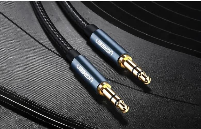 CABLU audio Ugreen, "AV112" stereo (3.5 mm jack T/T), 2m, conectori auriti, braided, albastru "60181" - 6957303861811 — miniatură