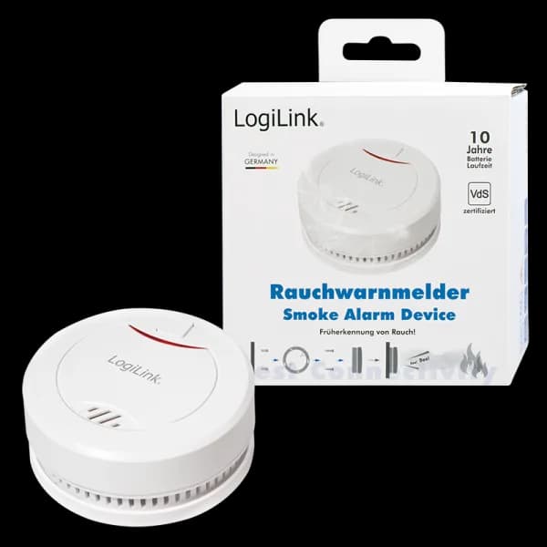 DETECTOR de fum LOGILINK, montare tavan/ perete, alarma 85 dB, buton test, baterie 3V, VdS, alb "SC0010" — miniatură