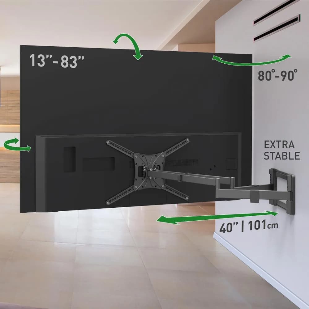 Suport TV plat/curbat de perete cu 2 brate Barkan BM464XL, 13"- 83", Max 50kg, VESA 600x400, negru — miniatură