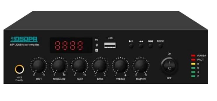 Amplificator cu mixer 120W pe 100V, DSPPA MP120UB cu USB, FM & Bluetooth